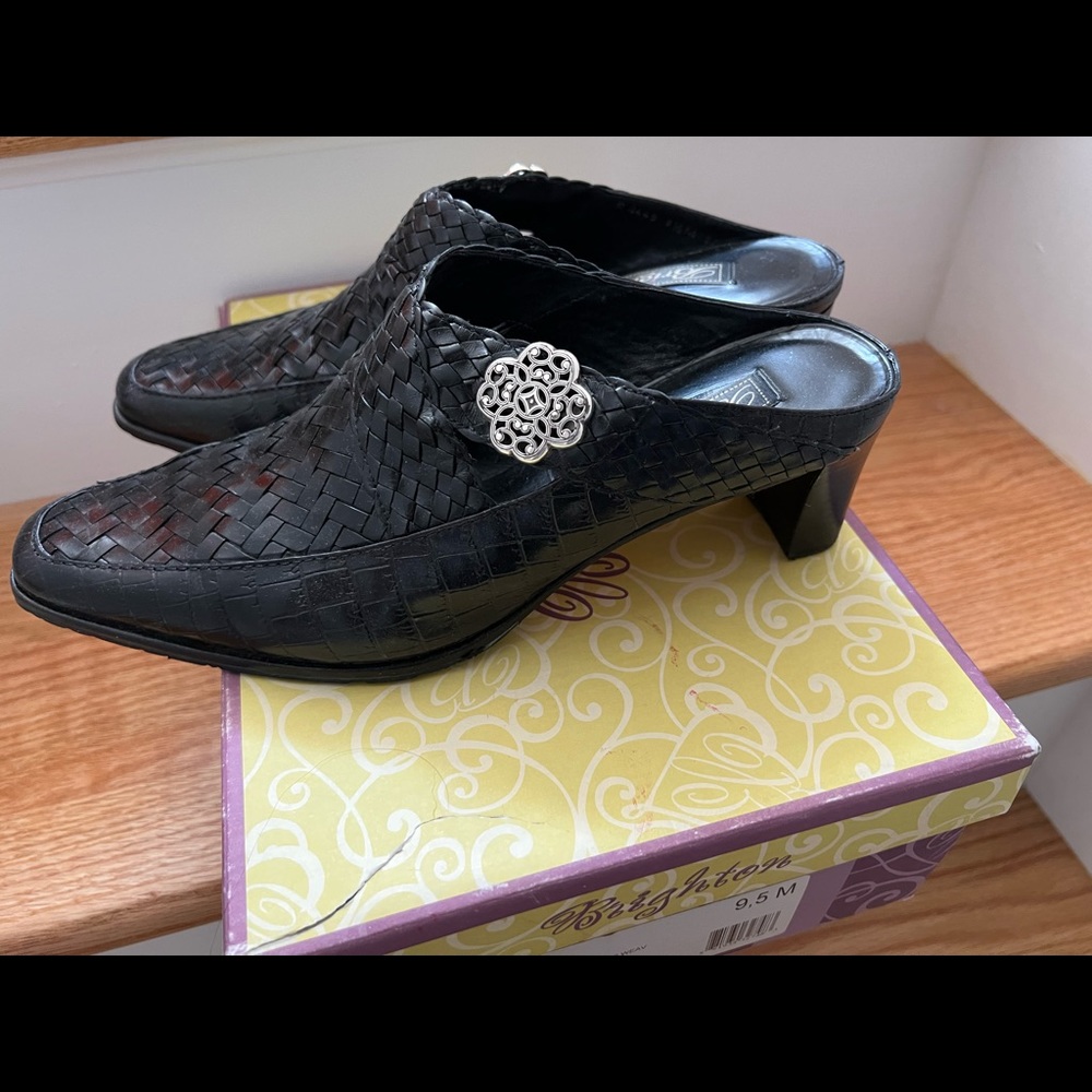 Brighton Twain  Leather Ladies Woven Mule black Sz 9.5